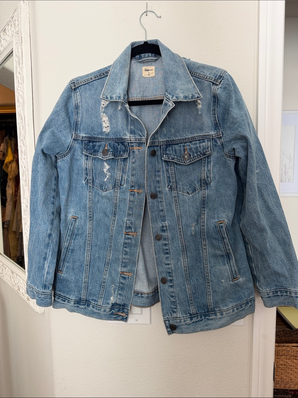 GAP Light Blue Distressed long Denim Jacket